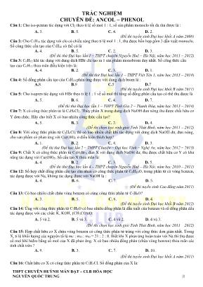 Trắc nghiệm Hóa học 11 - Chuyên đề Ancol  Phenol - Nguyễn Quốc Trung